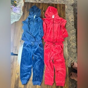 Red and Blue Velour Tracksuits 4t